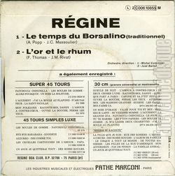 [Pochette de Le temps du Borsalino / L’or et le rhum (RGINE) - verso]