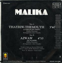 [Pochette de Thayriw - Themouth (L’amour est mort) (MALIKA (Domrane)) - verso]
