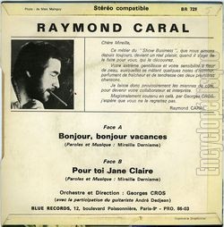 [Pochette de Bonjour, bonjour vacances (Raymond CARAL) - verso]