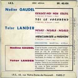 [Pochette de Rendez-moi mon soleil (Nadine GAUDEL et Totor LANDER) - verso]