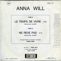 [Pochette de Le temps de vivre (Anna WILL) - verso]