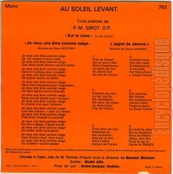 [Pochette de Au soleil levant (CHORALE  CHOEUR JOIE DE ST THOMAS D’AQUIN) - verso]