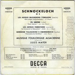 [Pochette de Les joyeux bucherons tyroliens - n 2 - (SCHNOCKELOCH) - verso]