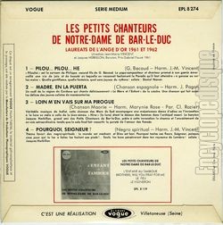 [Pochette de Pilou… Pilou… he (Les PETITS CHANTEURS DE NOTRE-DAME DE BAR-LE-DUC) - verso]