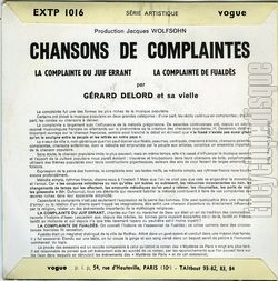 [Pochette de Chansons de complaintes (Grard DELORD) - verso]