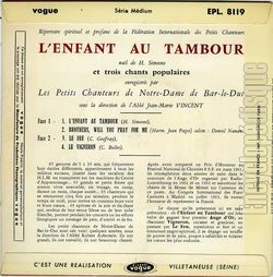 [Pochette de L’enfant au tambour (Les PETITS CHANTEURS DE NOTRE-DAME DE BAR-LE-DUC) - verso]