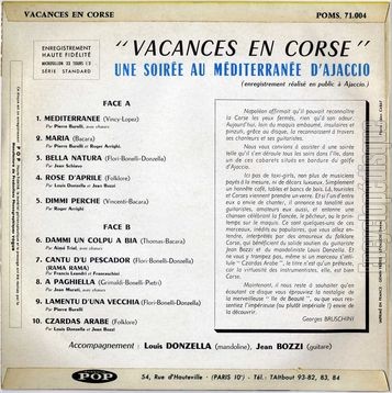 [Pochette de Vacances en Corse - Une soire au Mditerrane d’Ajaccio - (COMPILATION) - verso]