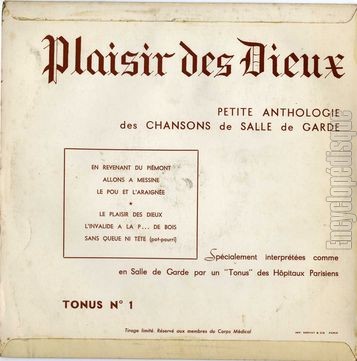 [Pochette de Tonus n 1 (PLAISIR DES DIEUX) - verso]
