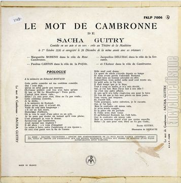 [Pochette de Le mot de Cambronne (Sacha GUITRY) - verso]