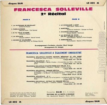 [Pochette de 2 rcital (Francesca SOLLEVILLE) - verso]