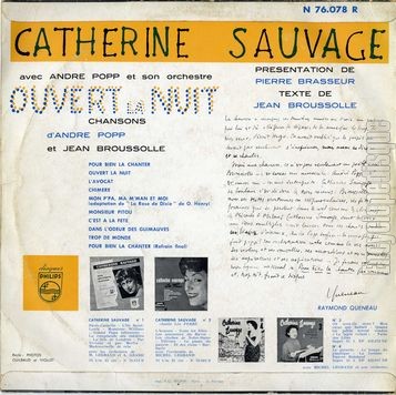 [Pochette de Ouvert la nuit (Catherine SAUVAGE) - verso]