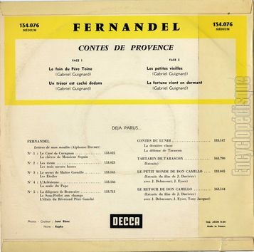 [Pochette de Contes de Provence (FERNANDEL) - verso]