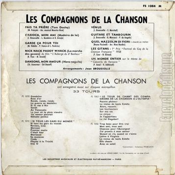 [Pochette de Les compagnons de la Chanson  travers le monde (Les COMPAGNONS DE LA CHANSON) - verso]