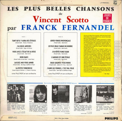 [Pochette de plus belles chansons de Vincent Scotto (Franck FERNANDEL) - verso]