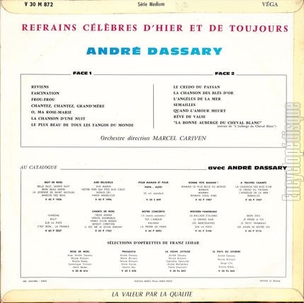 [Pochette de Refrains clbres d’hier et de toujours (Andr DASSARY) - verso]