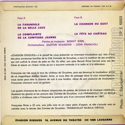 [Pochette de Troubadour du chteau de Gruyres (Franoise RIME) - verso]