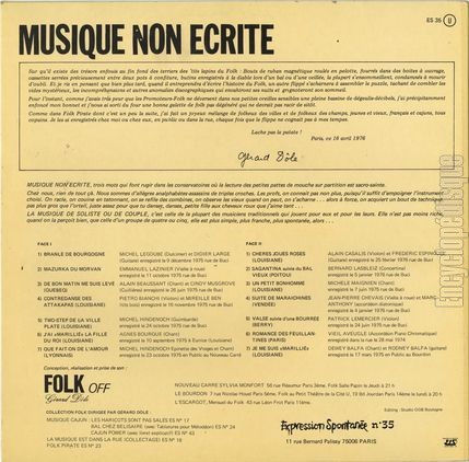 [Pochette de Musique non crite - folk - (COMPILATION) - verso]