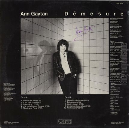 [Pochette de Dmesure (Ann GAYTAN) - verso]