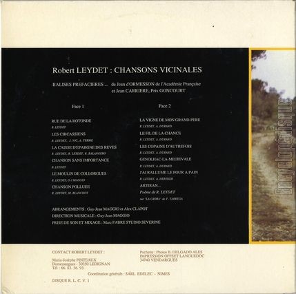 [Pochette de Chansons vicinales (Robert LEYDET) - verso]