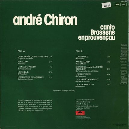 [Pochette de Andr Chiron canto Brassens en provenau - voul. 2 - (Andr CHIRON) - verso]