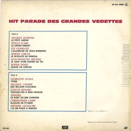 [Pochette de Hit parade des grandes vedettes (COMPILATION) - verso]
