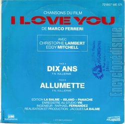 [Pochette de I love you (B.O.F.  Films ) - verso]