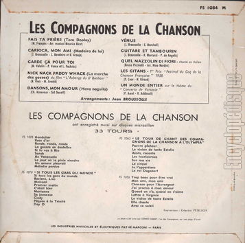 [Pochette de Les compagnons de la Chanson  travers le monde (Les COMPAGNONS DE LA CHANSON) - verso]