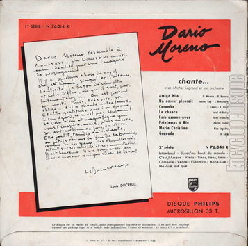 [Pochette de Dario Moreno chante ses derniers succs (Dario MORENO) - verso]