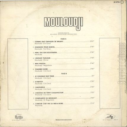 [Pochette de Comme une chanson de Bruant (MOULOUDJI) - verso]