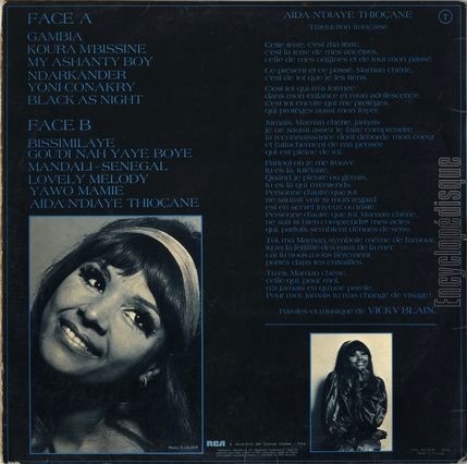 [Pochette de Vicky Blain chante l’Afrique (Vicky BLAIN) - verso]