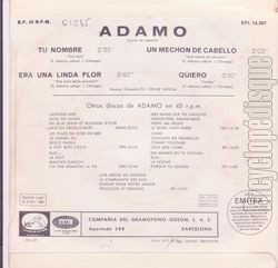 [Pochette de Tu nombre (Salvatore ADAMO) - verso]