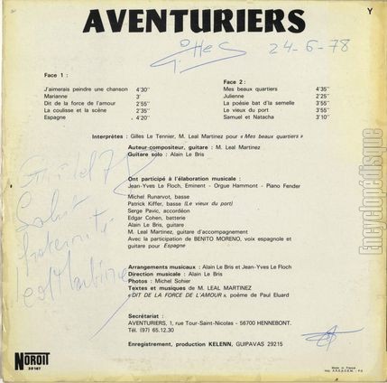 [Pochette de L’espoir et le temps prsent (Les AVENTURIERS) - verso]
