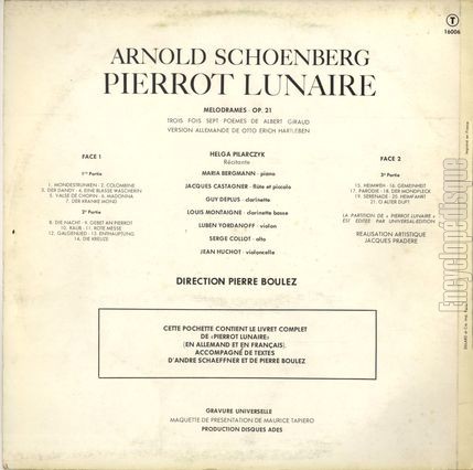 [Pochette de Pierrot lunaire (Pierre BOULEZ) - verso]