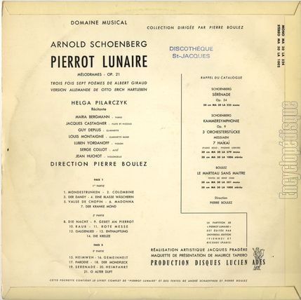 [Pochette de Pierrot lunaire (Pierre BOULEZ) - verso]