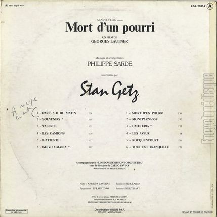 [Pochette de Mort d’un pourri (B.O.F.  Films ) - verso]