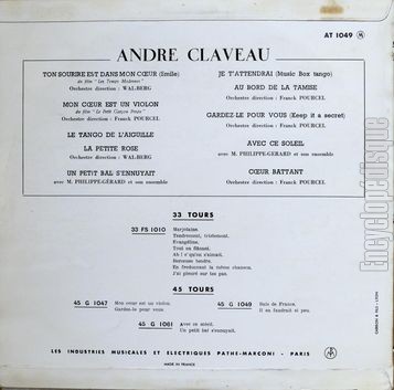 [Pochette de Ton sourire est dans mon cœur, Cœur battant… (Andr CLAVEAU) - verso]