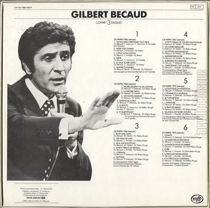 [Pochette de Gilbert Bcaud en public (coffret 3 disques) (Gilbert BCAUD) - verso]