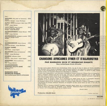 [Pochette de Chansons africaines d’hier et d’aujourd’hui (Mamadou SECK et Boubacar DIABATE) - verso]
