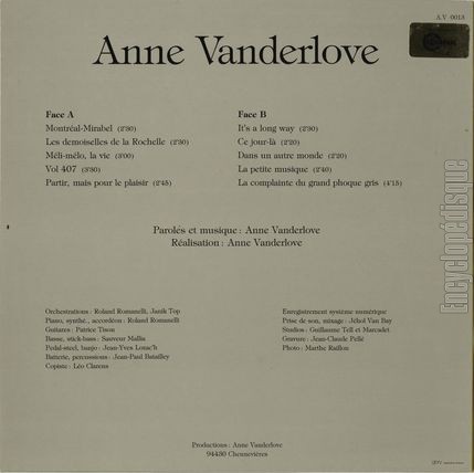 [Pochette de Partir… (Anne VANDERLOVE) - verso]