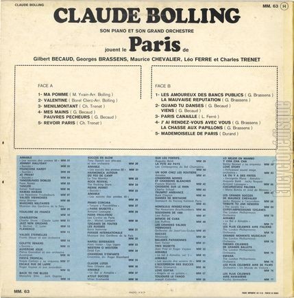 [Pochette de Paris (Claude BOLLING) - verso]