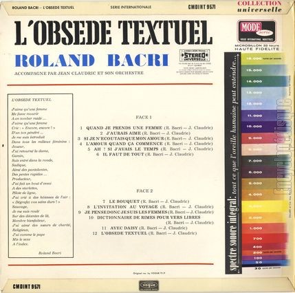 [Pochette de L’obsd textuel (Roland BACRI) - verso]