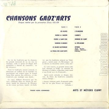 [Pochette de Chansons gadz’arts (ARTS ET MTIERS CLUNY) - verso]