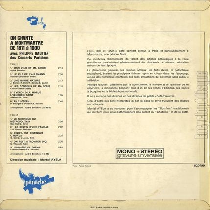 [Pochette de On chante  Montmartre de 1871  1900 (Philippe GAUTIER) - verso]