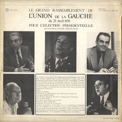 [Pochette de Le grand rassemblement de l’union de la gauche du 25 avril 1974 pour l’lection prsidentielle (POLITIQUE, SOCIAL) - verso]