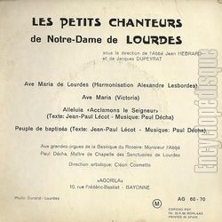 [Pochette de Ave Maria (Les PETITS CHANTEURS DE NOTRE-DAME DE LOURDES) - verso]