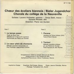 [Pochette de Le temps passe (CHOEURS DES COLIERS BIENNOIS / BIELER JUGENDCHOR) - verso]