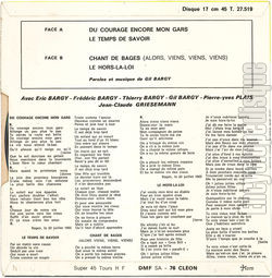 [Pochette de Du courage encore, mon gars (Les SIX CLOPS) - verso]