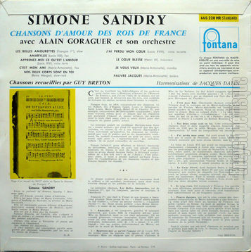 [Pochette de Chansons d’amour des rois de France (Simone SANDRY) - verso]