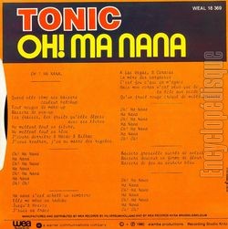[Pochette de Oh ! Ma nana (TONIC) - verso]