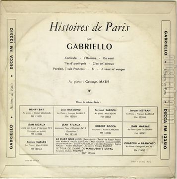[Pochette de Histoires de Paris (GABRIELLO) - verso]